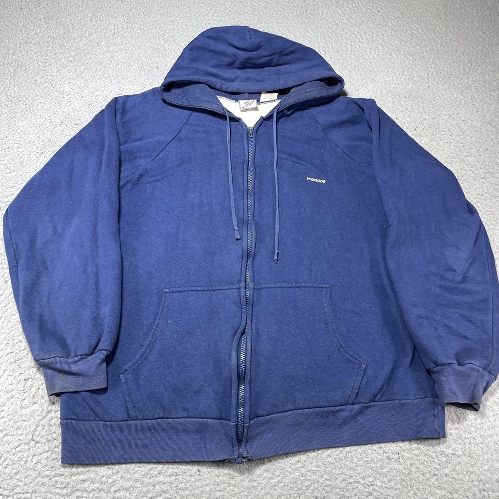 Vintage 80s McGregor Hoodie Mens XL Navy Blue Thermal Waffle Lined Zip *Flaws